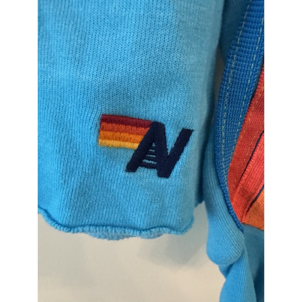 AVIATOR NATION Bolt Crew Neck Cropped Sweatshirt Blue Neon Stripe Women's Large - Picture 2 of 9